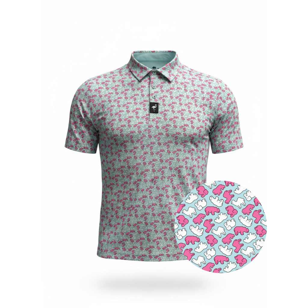 AM.Men's Frosted Animal Cookies Golf Polo | Moisture-Wicking Performance Stretch Golf Shirt