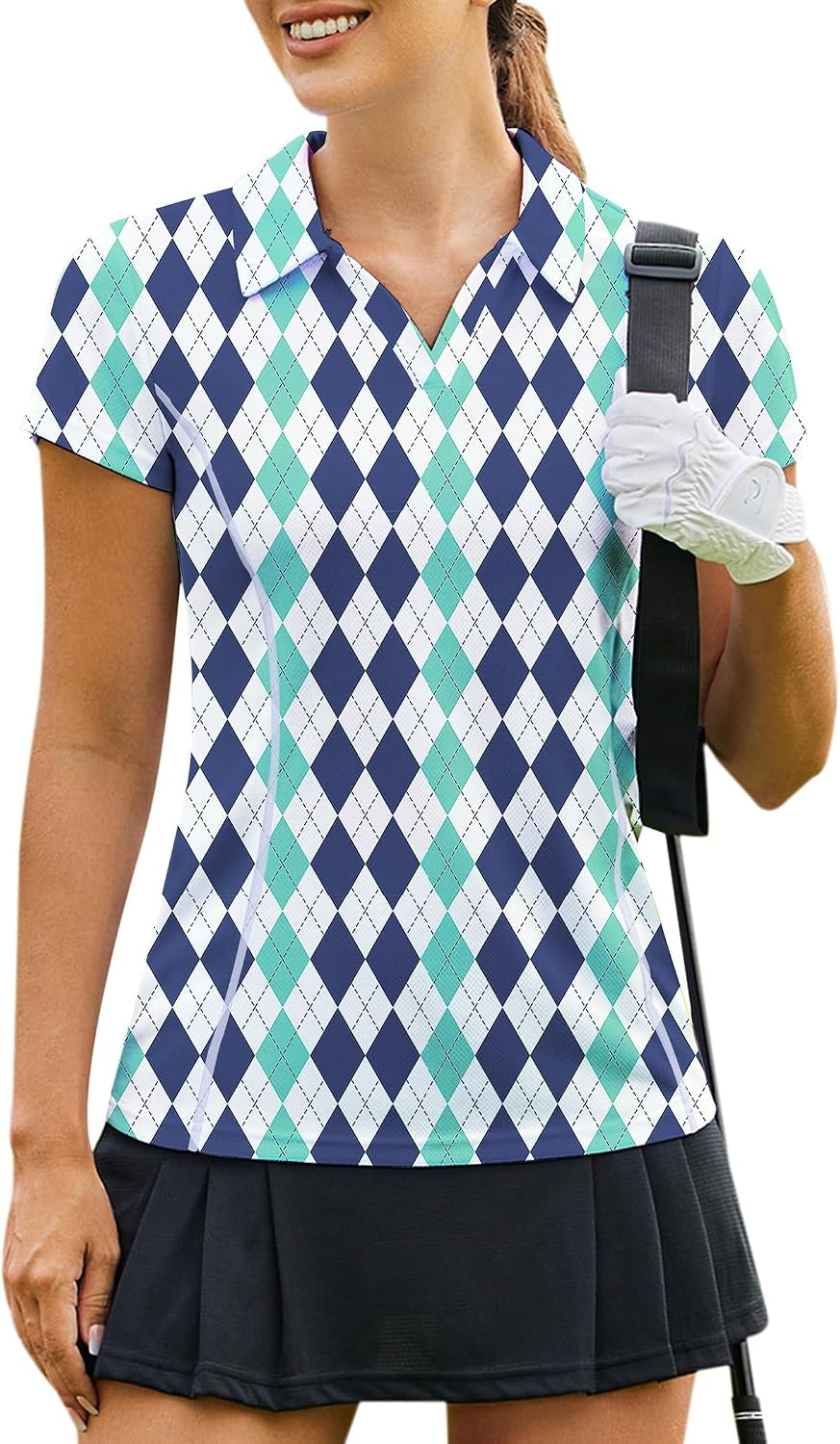 Womens Golf Shirt Short Sleeve Polo Shirts Quick Dry Tennis Tops V-Neck with Collar Pickleball Shirts Golf Outfits