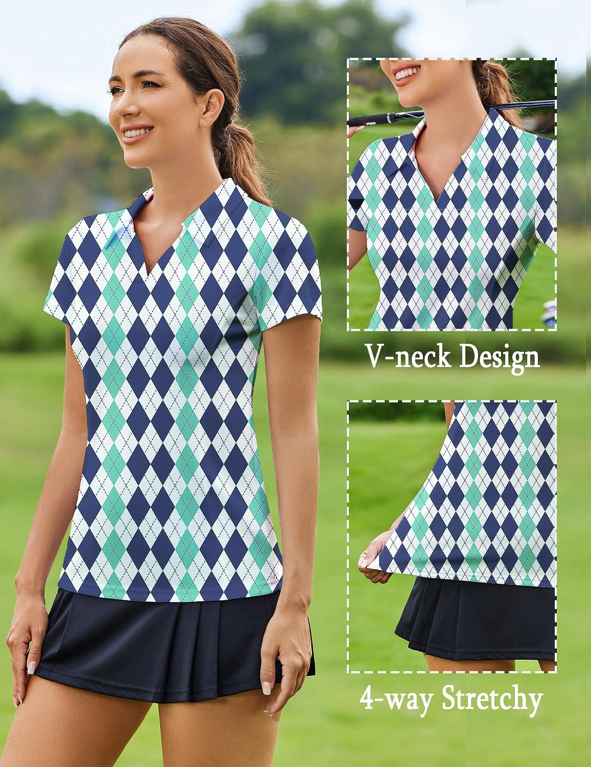 Womens Golf Shirt Short Sleeve Polo Shirts Quick Dry Tennis Tops V-Neck with Collar Pickleball Shirts Golf Outfits