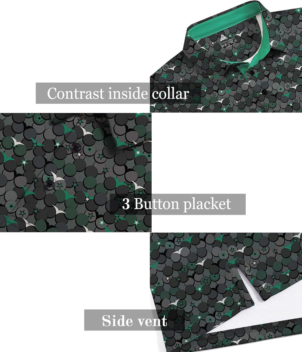 Men'S Golf Shirts Short Sleeve Moisture Wicking Performance Print Patterns Casual Collared Golf Polo Shirt for Men