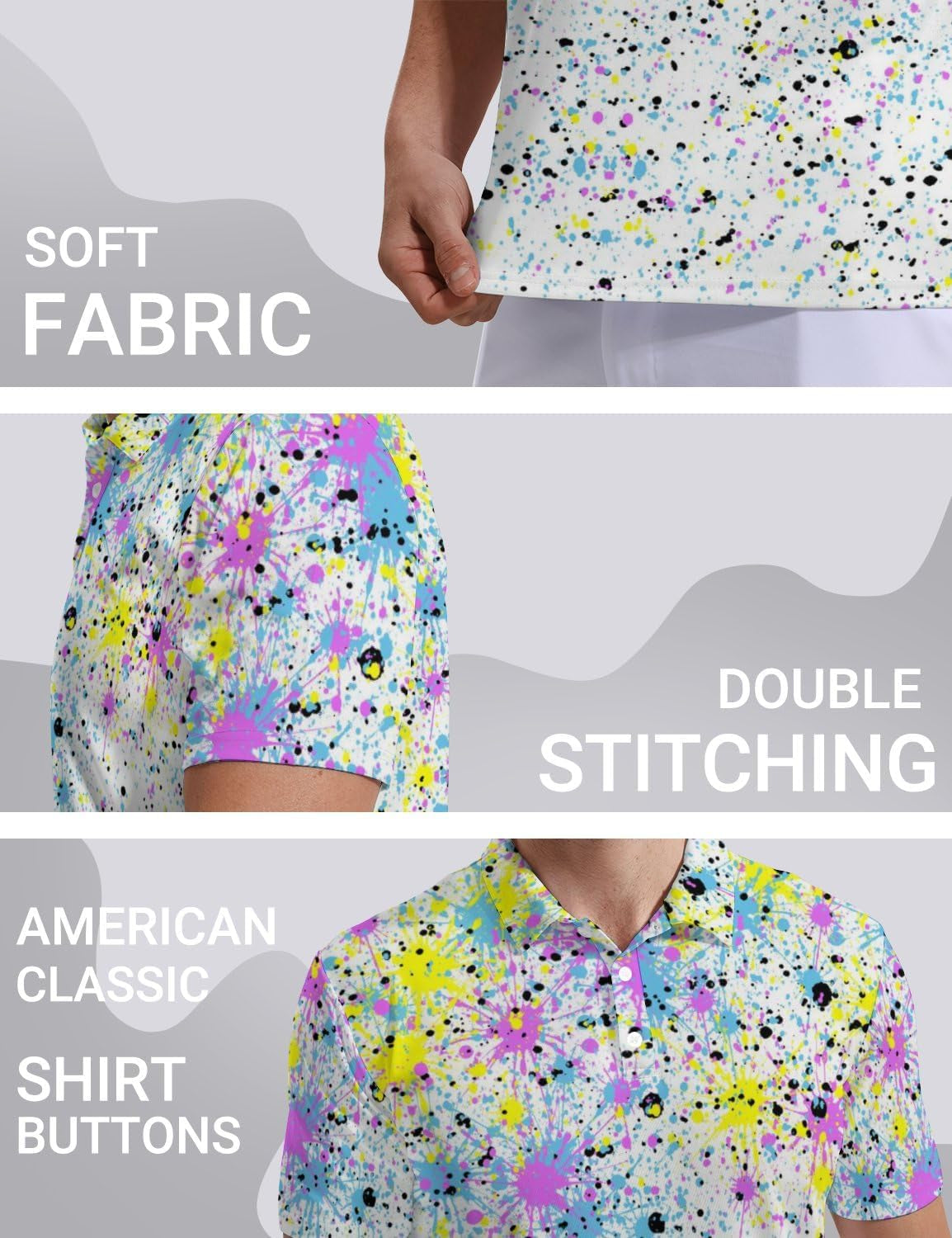 Golf Polo Shirts for Men Moisture Wicking Quick Dry Mens Golf Shirts 4-Way Stretch Funny Polo Short Sleeve