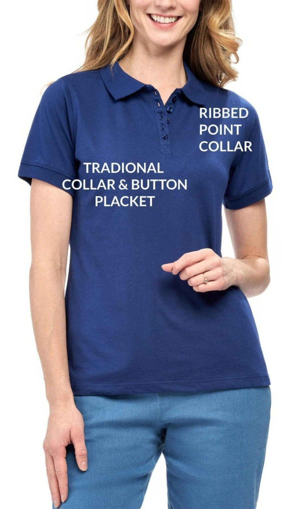 7.Women's Short Sleeve Pique Knit Polo Shirt — Relaxed Fit Cotton Blend